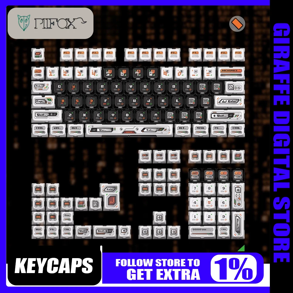 

Колпачки для клавиш PIIFOX Ghost Hacker, индивидуальные механические колпачки для клавиш, термосублимация, материал PBT, 125 клавиш, передача света, хороший вид