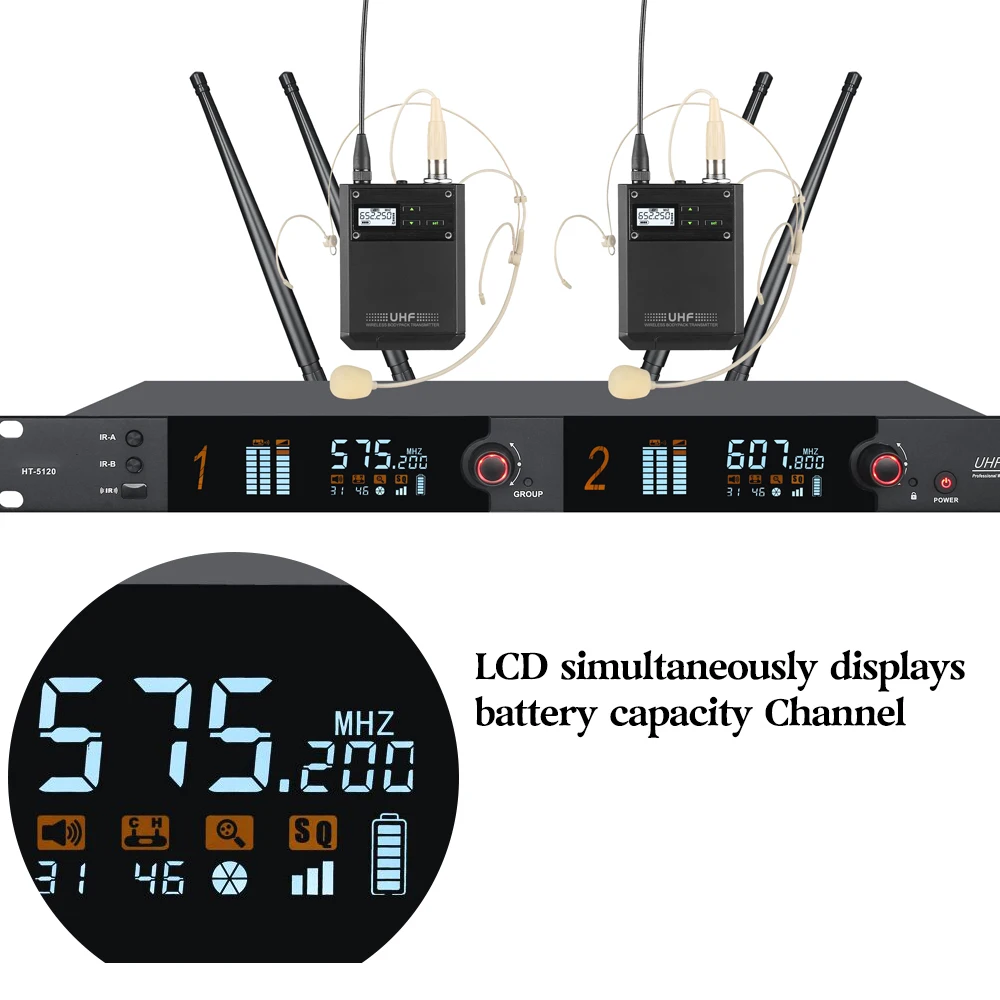 Paulkitson HT-5120 Professional 2-channel True Diversity Wireless Microphone 564~615MHz Stage Performance Handheld Microphone