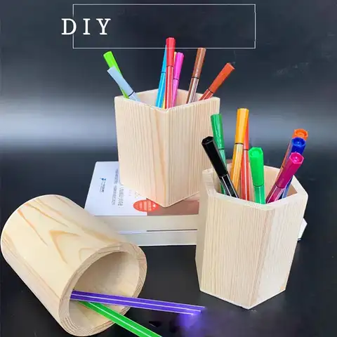 Stationery Wood Pen Pencil Box Organizer Pot Large Capacity Pencilcase DIY School Office Supplies Desktop Storage