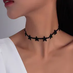 Aihua Bohemia BLack Lace Star Necklace for Women Handmade Adjustable Braided Necklace Retro Fashion Neck Jewelry