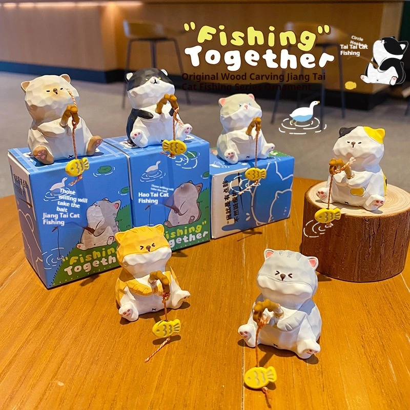 50-オフ木彫り風生姜猫釣りかわいいカップルアクセサリークリエイティブ人形労働者牛馬ワークステーション装飾