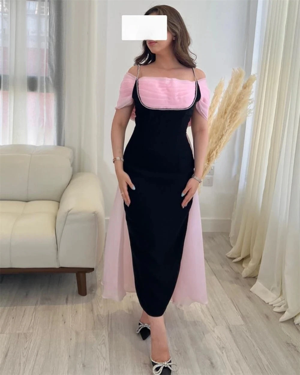 

Santorini Black Ankle Length Prom Dresses Off Shoulder Pink Wraps Wedding Guest Special Party Evening Formal Occasion Gowns