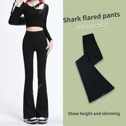 New Women Shark Flared Pants Black Elastic Slim High Waist Sexy Horseshoe Yoga Pants Micro Casual Fashion Flared Gym Leggings