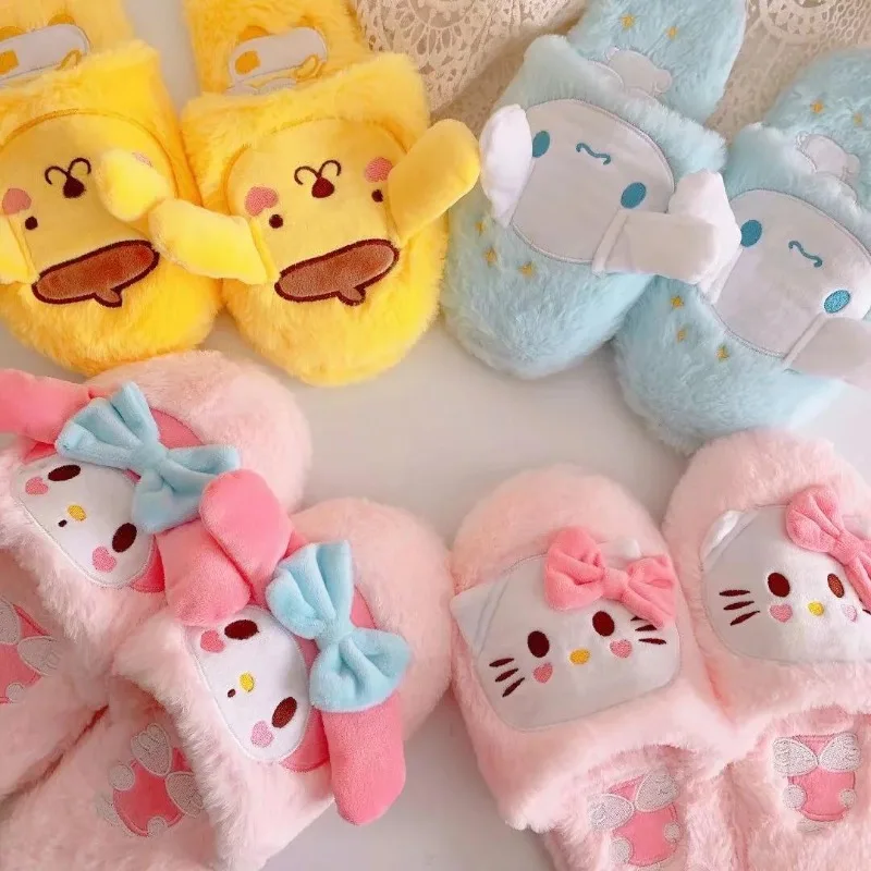 Hello Kitty Cinnamoroll My melody Japanese sweet winter home floor mop indoor Mickey Minnie new cotton slippers for women