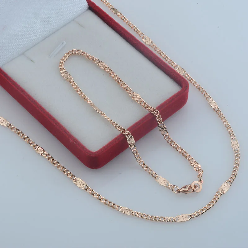 3mm Women Ladies 585 Rose Gold Color Curb Link Round Necklace Bracelet Sets Jewelry