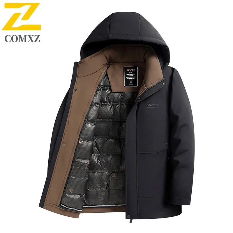 COMXZ Luxury Puffer Jacket Men Removable Inner Liner Outdoor Riding Lightweight Padding Coat Hooded Hiking Winter Down Jacket