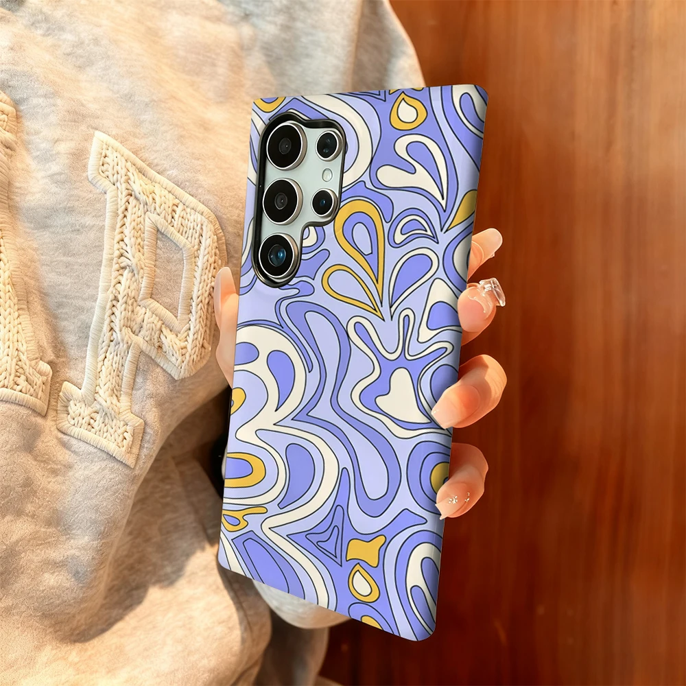 Custodia per telefono Swirly blu e oro per Samsung Galaxy S25 Ultra S24 S23 Ultra Plus Cover posteriore antiurto a doppio strato