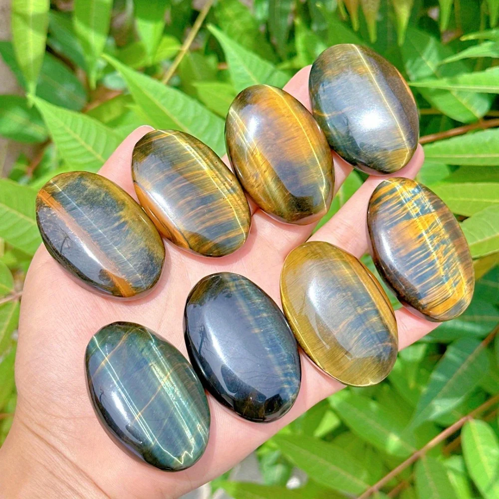 

1pc Natural Blue Tiger Eye Jasper Palm Stone - Polished Worry Stone with Golden Striations, Smooth Oval Shape for Relax