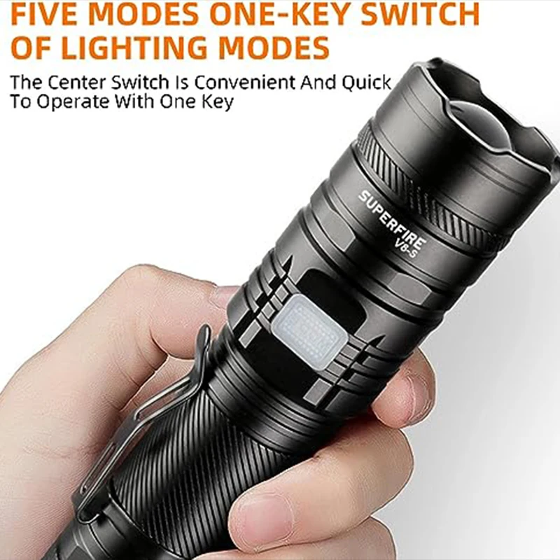 36W High Power LED Waterproof Flashlight Torch With Wick 26650 Battery Powerful 5000LM Indicator USB-C Tactical Hunting Lights