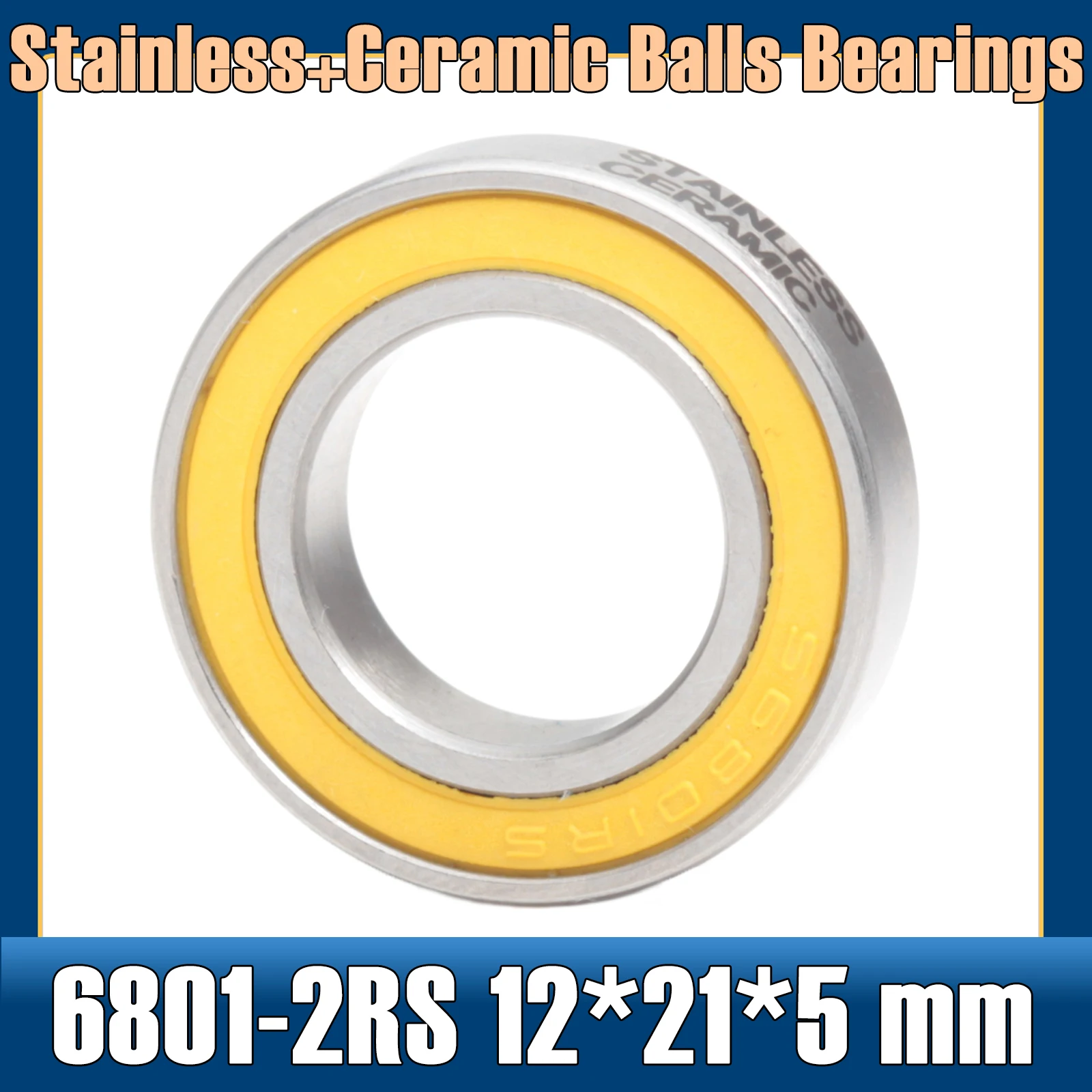 6801-2RS Stainless Bearing 12*21*5 mm ( 1 PC ) ABEC-5 6801 RS Bicycle Hub Front Rear Hubs Wheel 12 21 5 Ceramic Balls Bearings