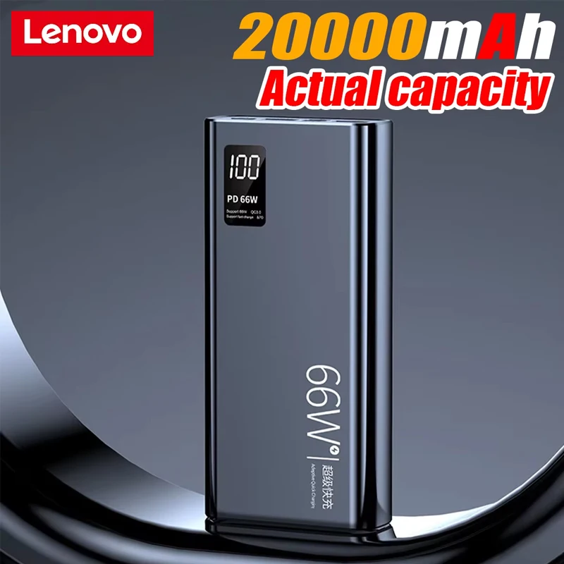 

Внешний аккумулятор Lenovo 66W True 20000 мАч с высокой емкостью, супербыстрая зарядка, портативный, большой объем батареи для iPhone, Samsung, Xiaomi