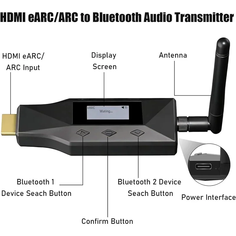 50m HDMI ARC EARC Audio Extractor Bluetooth Wireless Audio Transmitter Sender Adapter Connect TV To Soundbar Amplifer Earphones