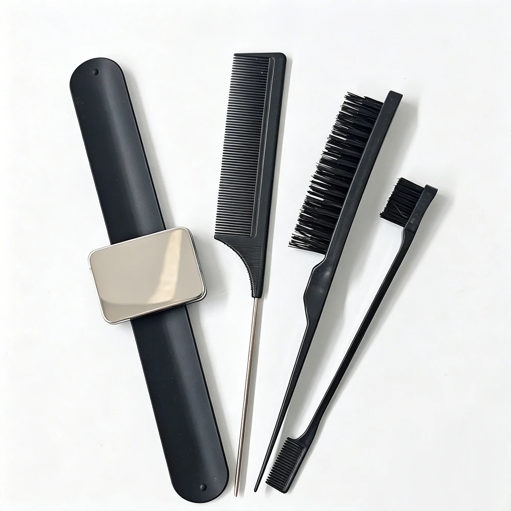 1pc/3pcs/4pcs hairstyling tool set, including a magnetic wrist rest, edge brush, volumizing brush, and rat-tail comb—easy to use