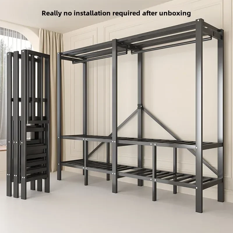 Installation-free wardrobe, bedroom household cloth wardrobe, thickened, strong and durable folding full steel frame