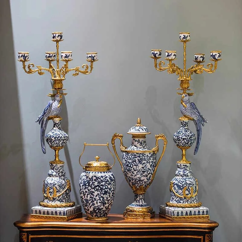 white porcelain with pure copper, American light luxury new classical ornaments, Chinese French court vase decorative jar