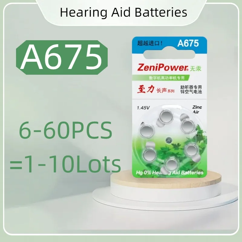 

6-60 шт. Zenipower цинковая воздушная батарея для слухового аппарата 675A 675 A675 PR44 батареи