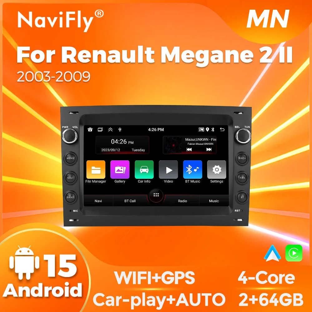 NaviFly Android 15 7inch For Renault Megane 2ll 2003-2009 Wireless car-play Android auto Multimedia Player Car GPS Navigation