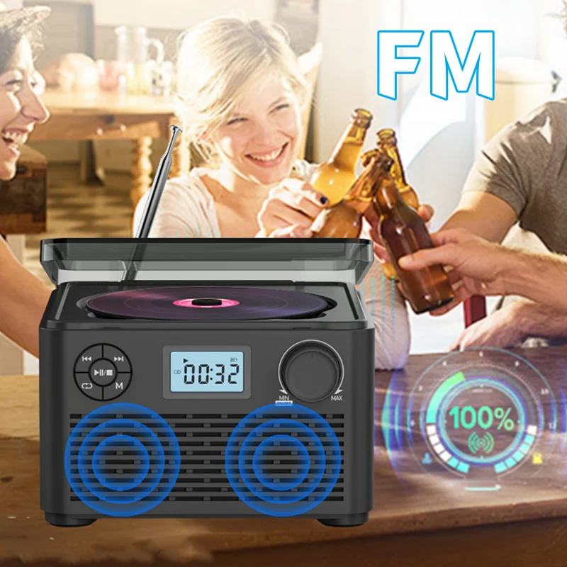 

Retro CD Machine Bluetooth 5.0 Rechargeable Built-in Speakers HIFI Music Player USB MP3 Lossless Playback with FM Radio Function