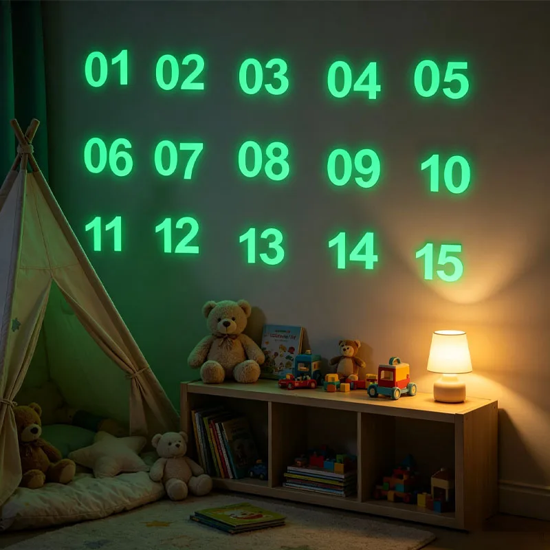 Glow In The Dark Wall Decals Arabic Number Luminous Stickers Ceiling Kids Rooms Self Adhesive Removable Home Decor Nursery Cute