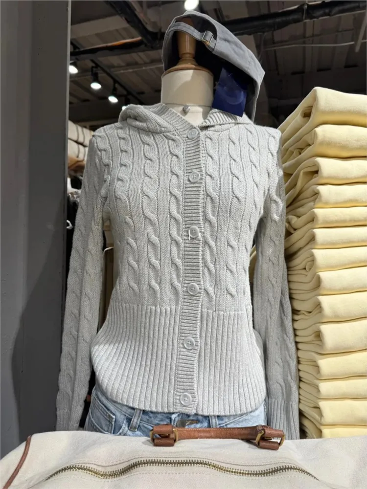 

Серый свитер с цветочным принтом, кардиган, женский осенний пуговицы, тонкая вязаная толстовка с капюшоном и длинными рукавами, милые милые свитера в консервативном стиле