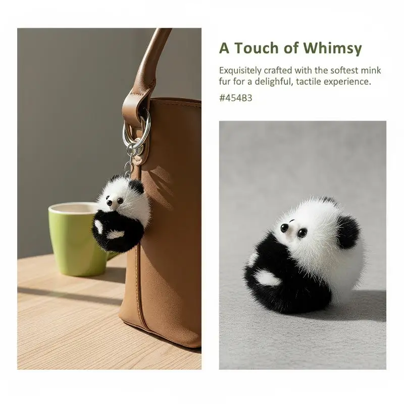 Kawaii Weicher Nerz-Panda-Schlüsselanhänger im koreanischen Stil, weißer Mini-Nerz-Anhänger, Plüsch-Stofftier, Nerz-Schlüsselring, Taschenanhänger – Detail 2