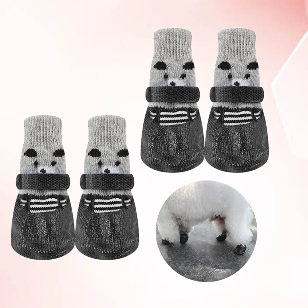 

4Pcs Waterproof Pet Socks Cotton Cartoon Prints Black Size M Anti-Slip Dog Protect Cold Snow Ice Salt Clean