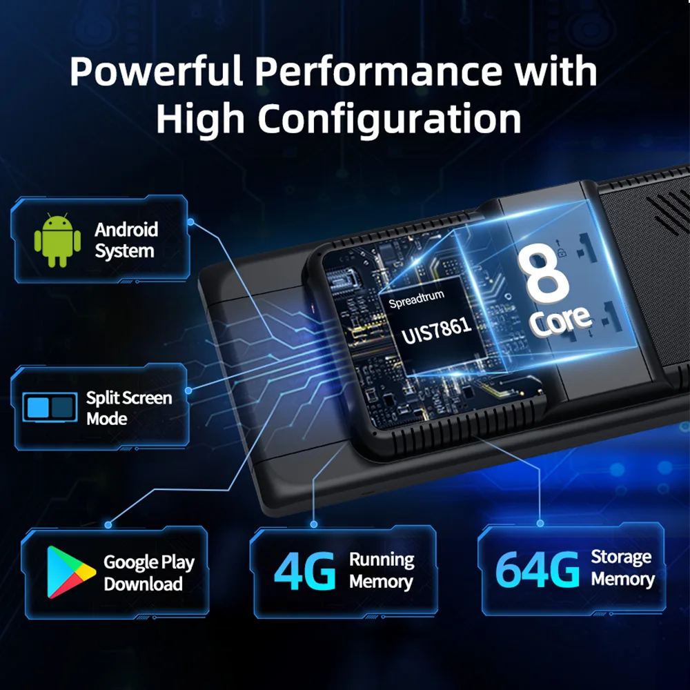 W60 Dash Cam 11.3'' 8 Core Android 14 6+128GB Wireless CarPlay Android Auto DashCam DVR Google Play Youtube Netflix OTA