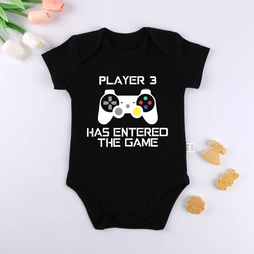 PLAYER 3 Has Entered The Game Newborn Romper Casual Short Sleeves Baby Boy Clothes Bodysuits Graphic Toddler Girls Jumpsuits