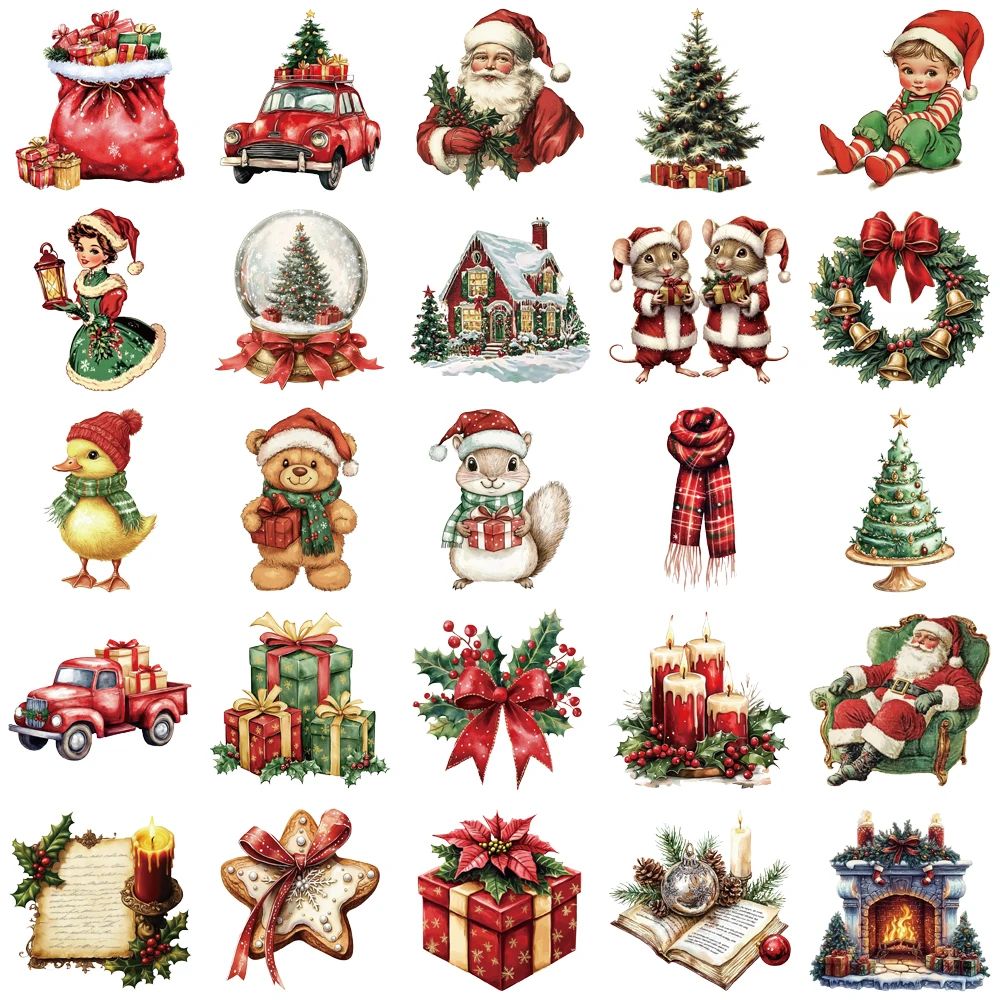 50PCS Creative Retro Christmas Stickers Phone Case Decoration Notebook PET Transparent Material Personalized Stickers