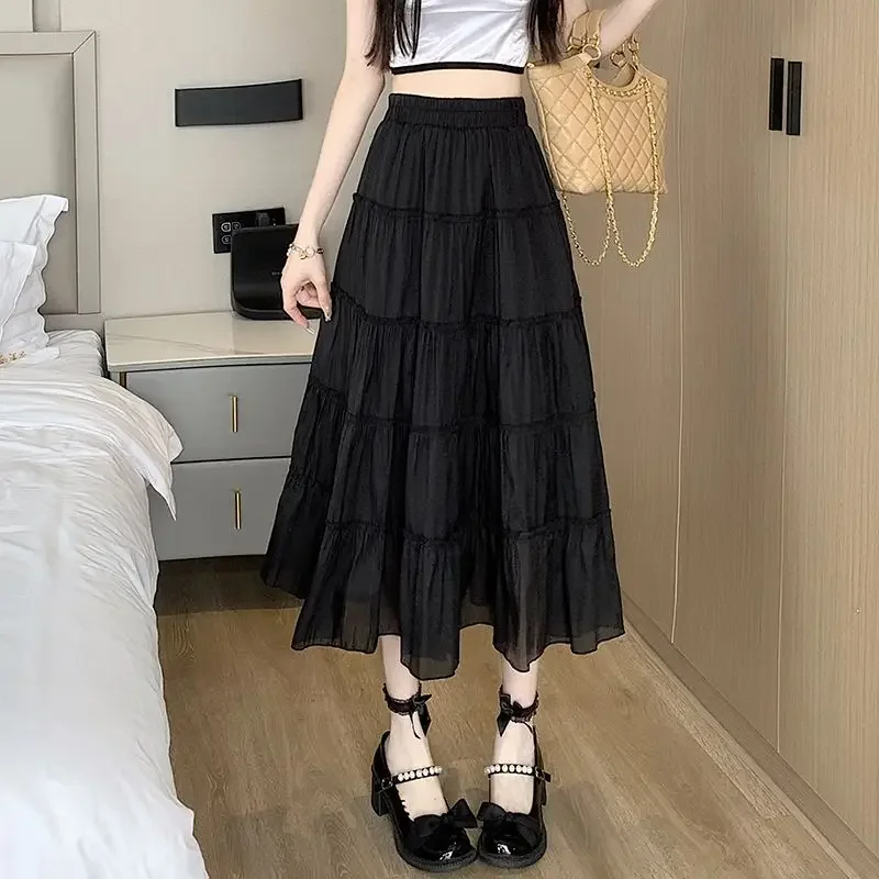 

Skirts for Women Chiffon Midi Premium V Aesthetic A Line Y2k Vintage Modest Clothing Trend 2025 Cheap Casual Sales Woman Skirt