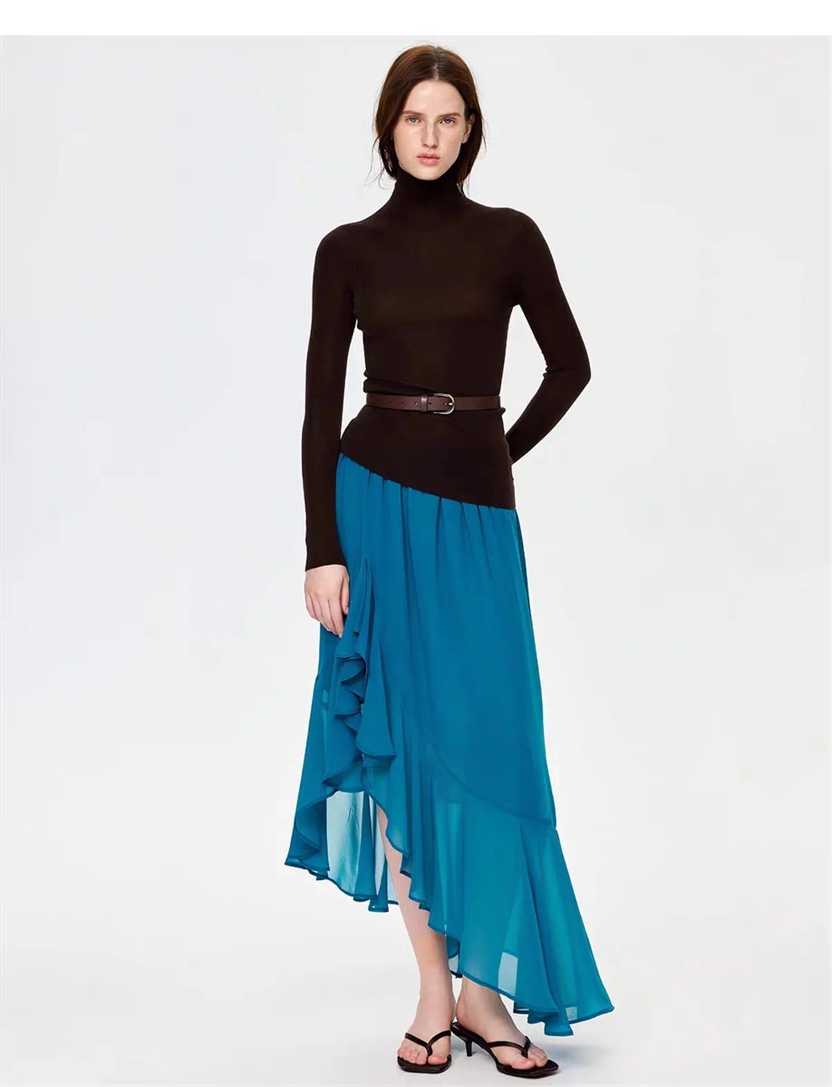 Saia Maxi de Chiffon com Babados e Cintura Alta, Tamanho Plus, Elegante e Sexy, Moda de Verão Boho para Festas e Férias 2026