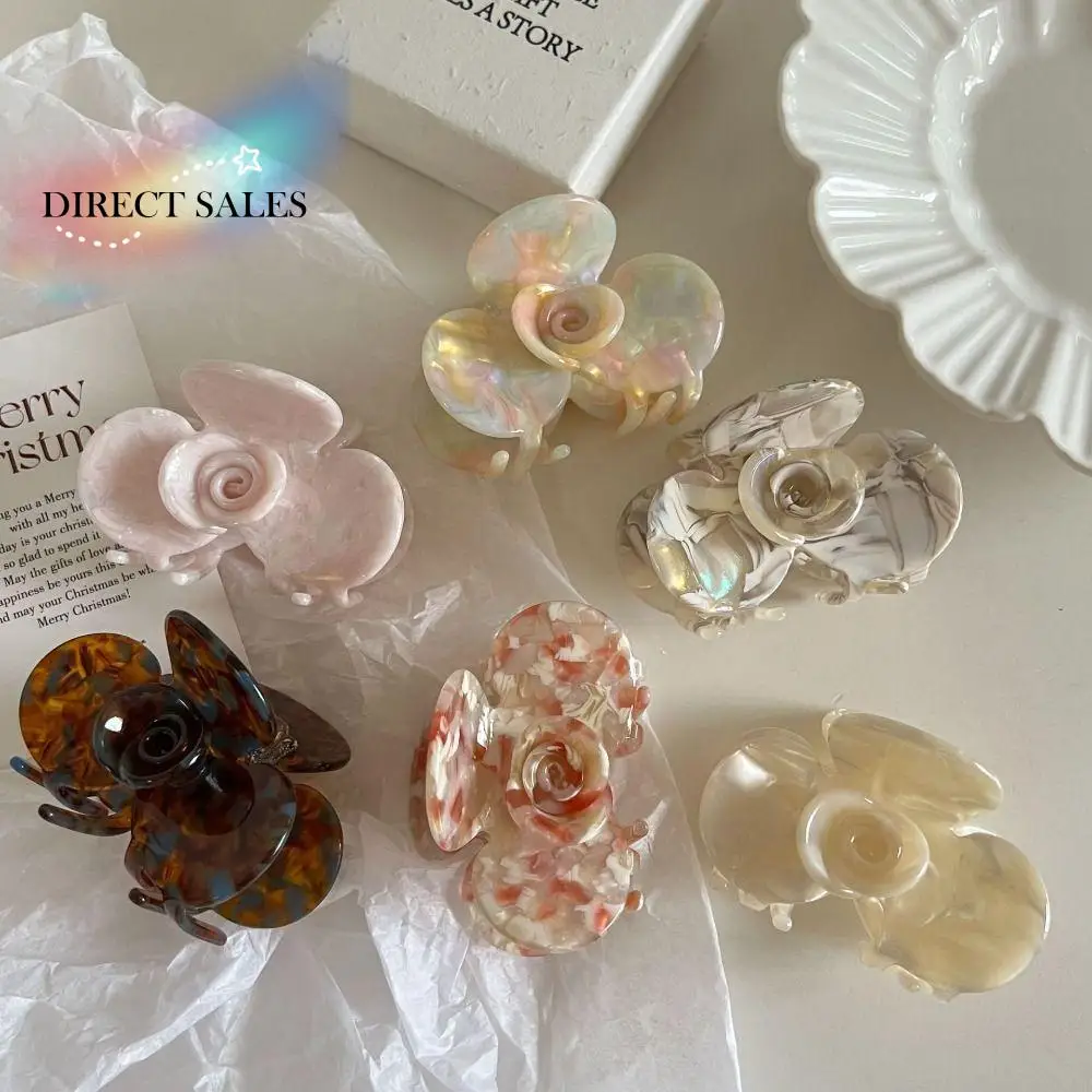 

Creative French Style Flower Hair Claw Medium Size Barrette Camellia Hairpin Korean Style Geometry Shark Clip Travel