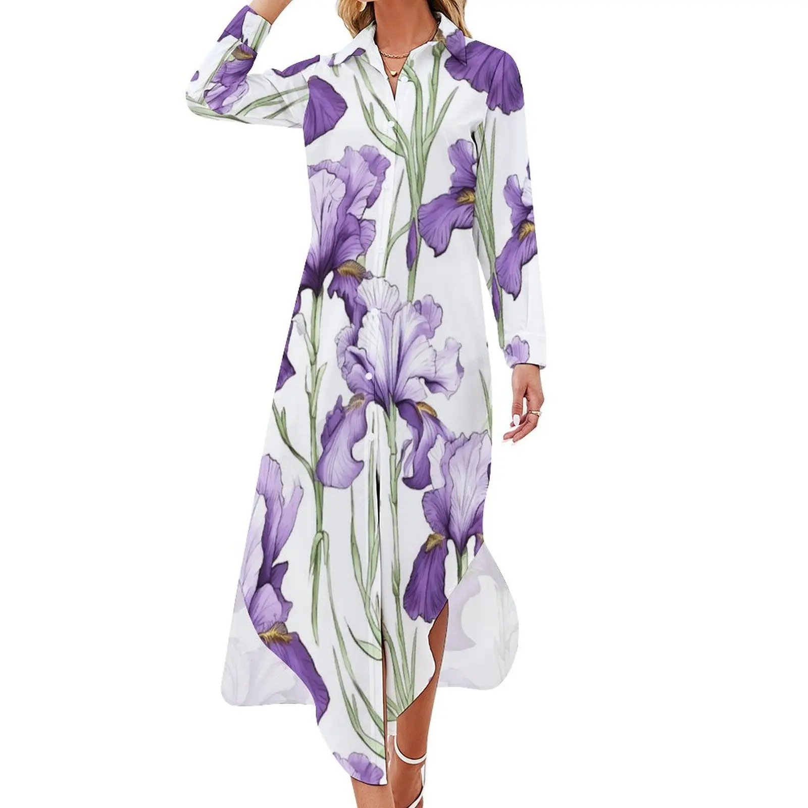 

Purple Iris Flower Long Sleeved Shirt Dress summer dresses womens 2024 dresses for official occasions long dress women summer