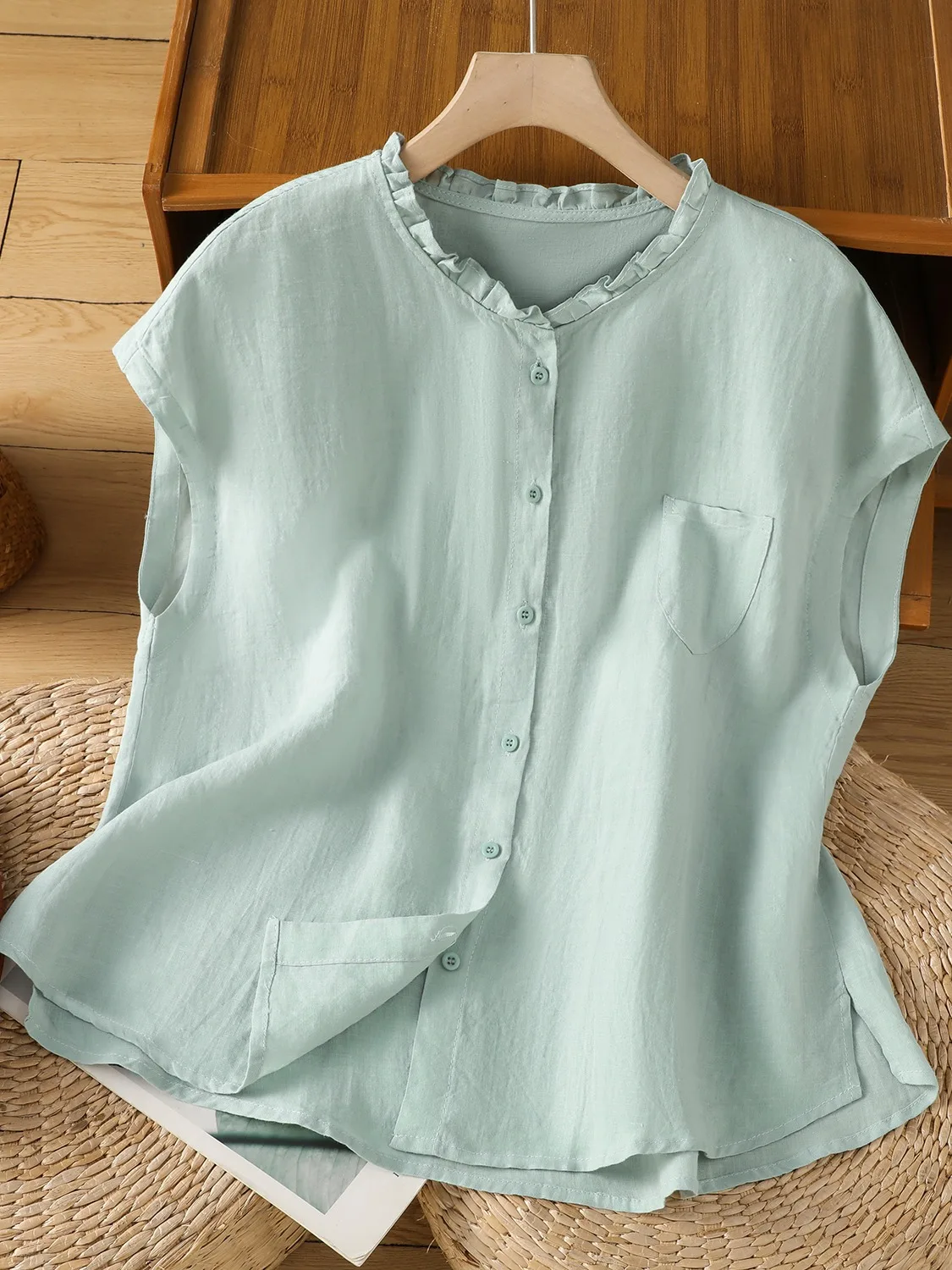 

Ele Color, простой хлопок и лен, Svel irt, женский летний молодежный утягивающий льняной дышащий дизайн с верхними пуговицами