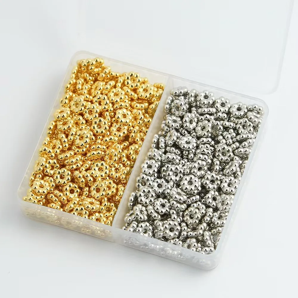 300PCS 6MM Snowflake Gold/Silver Plated CCB Spacer Loose Beads DIY Set Box For Bracelet Necklace Jewelry Making Accessories