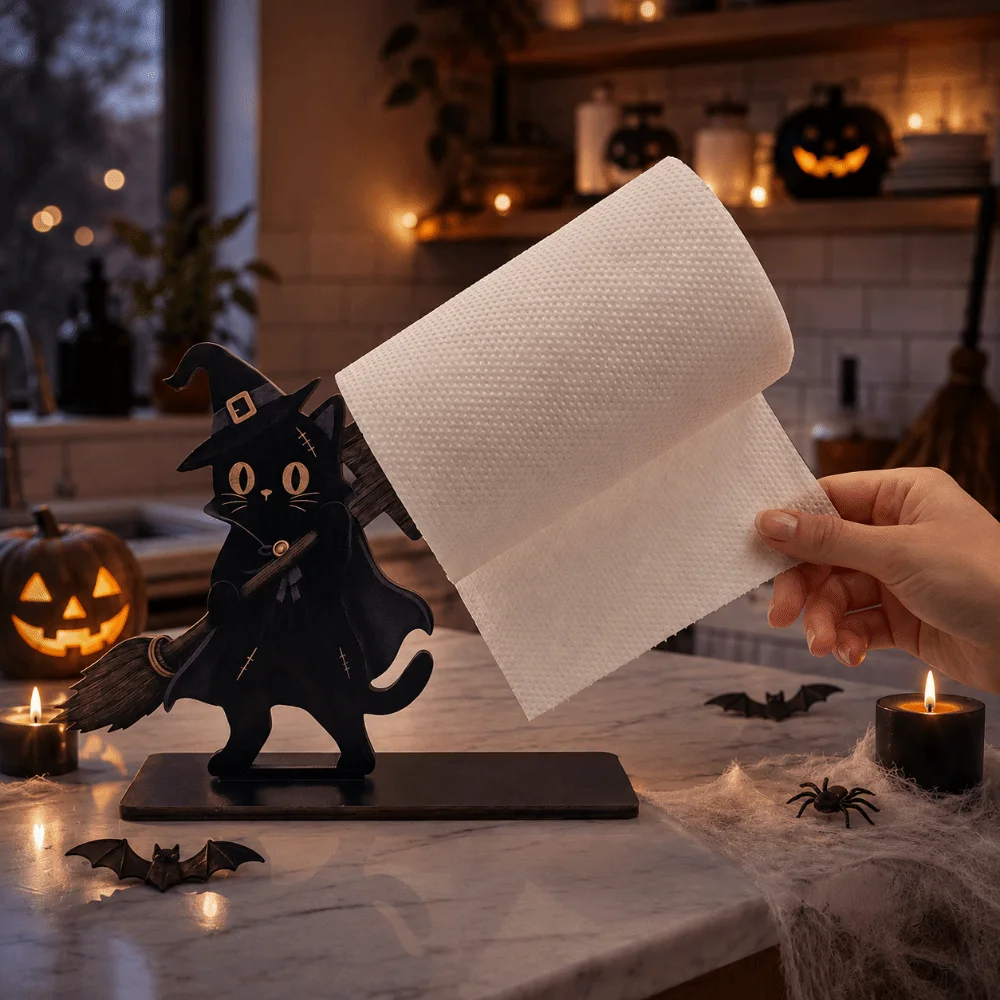 Portable Wooden Halloween Tissue Holder Ghost Pumpkin Halloween Table Ornament Cute Creative Tissue Storage Rack Halloween Party