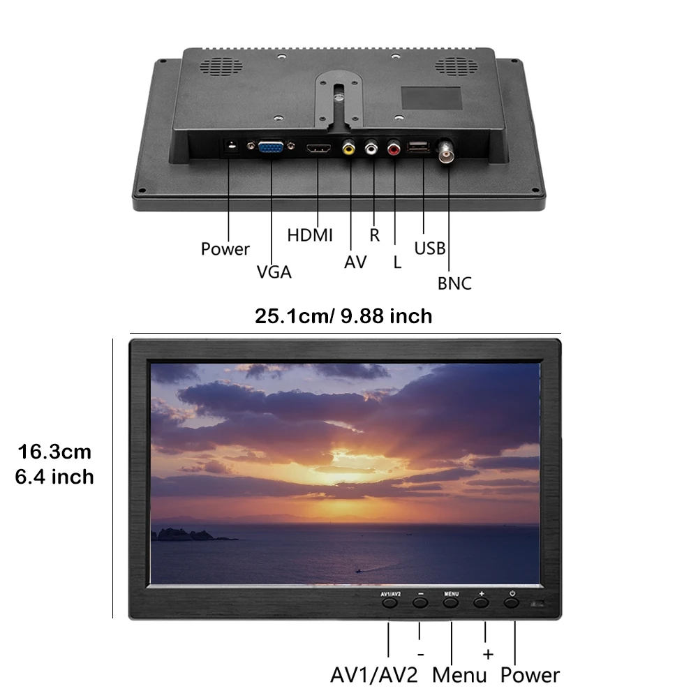 Podofo 휴대용 모니터 미니 TV 컴퓨터, LCD HD 화면 디스플레이, 비디오 입력 보안 자동차 모니터, VGA HDMI AVI Pi 시스템, 10.1 인치