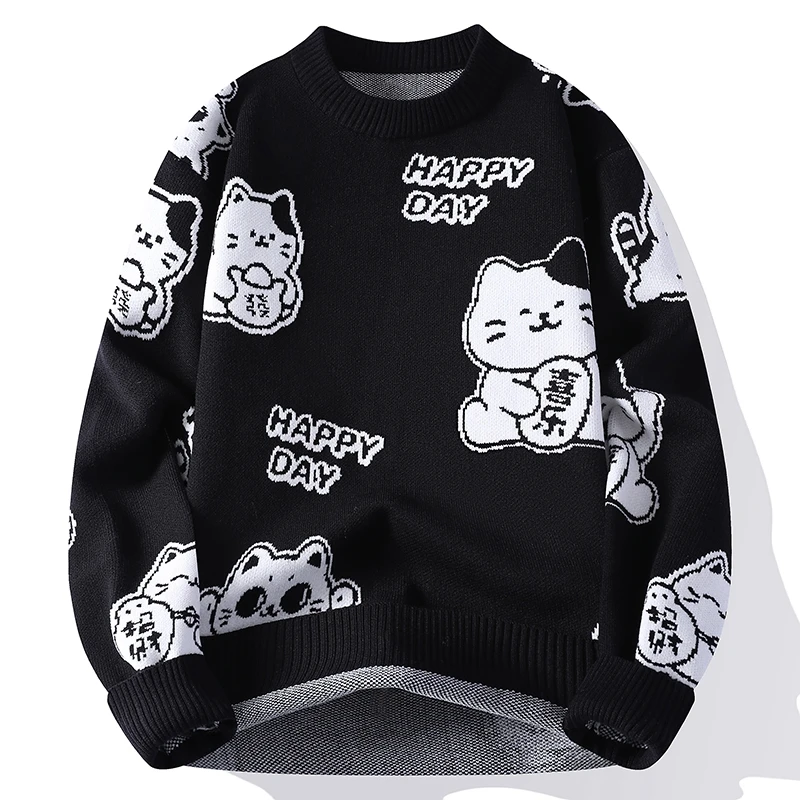 

Cute cat pattern red couple sweater for winter thickened warmth 2026 new style festive New Year knitted sweater inner layer