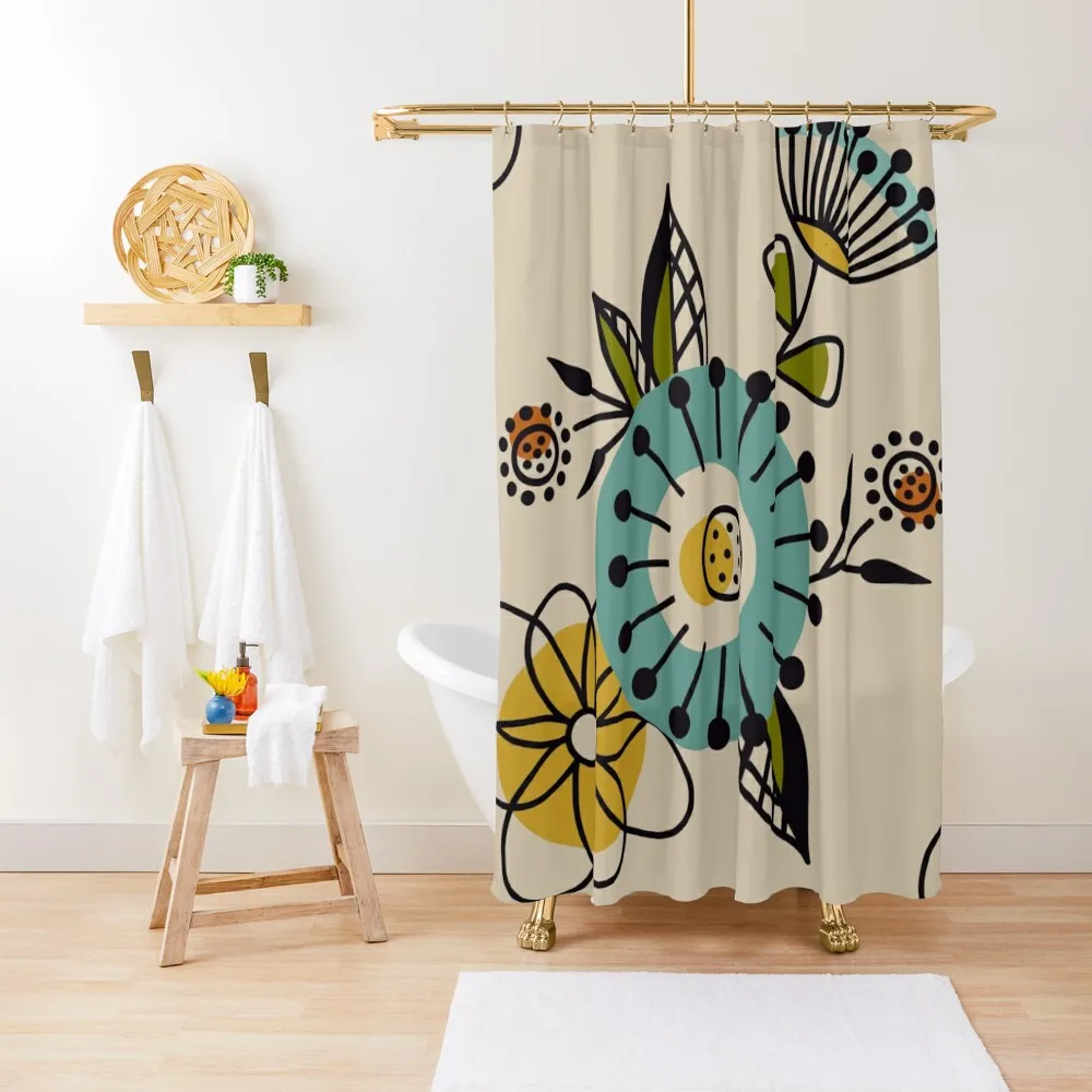 

Mid Century Modern Flowers Shower Curtain Toilet Accessories Bathroom Bathroom Decor Luxury Bathroom Shower Set Curtain