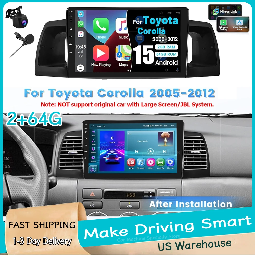

2+64G 9''Android 15 Car Radio WIFI Carplay For Toyota Corolla 2005-2012 DSP IPS Car Audio Multimedia Video Player
