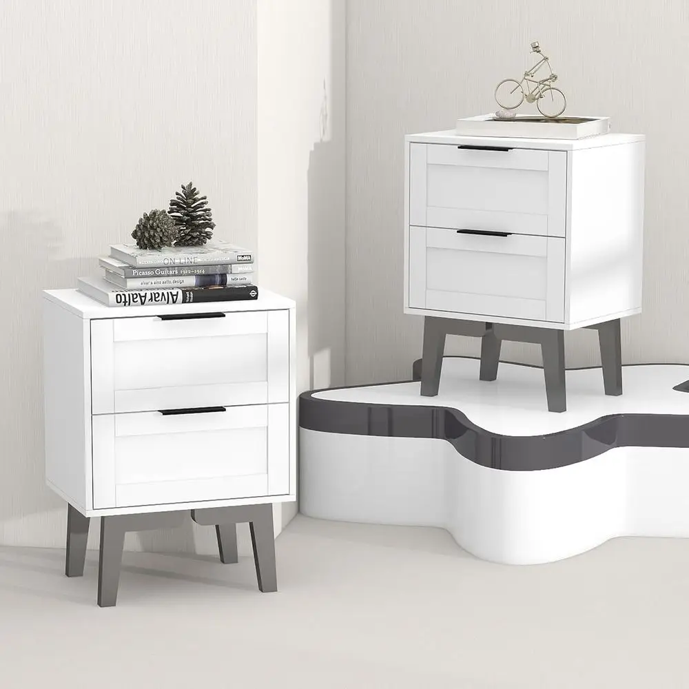 

Modern White Nightstand Set 2 with Drawer Mid Century 22 Inch Bed Side Table Bedroom White Night Stand Set of 2 Bedside T