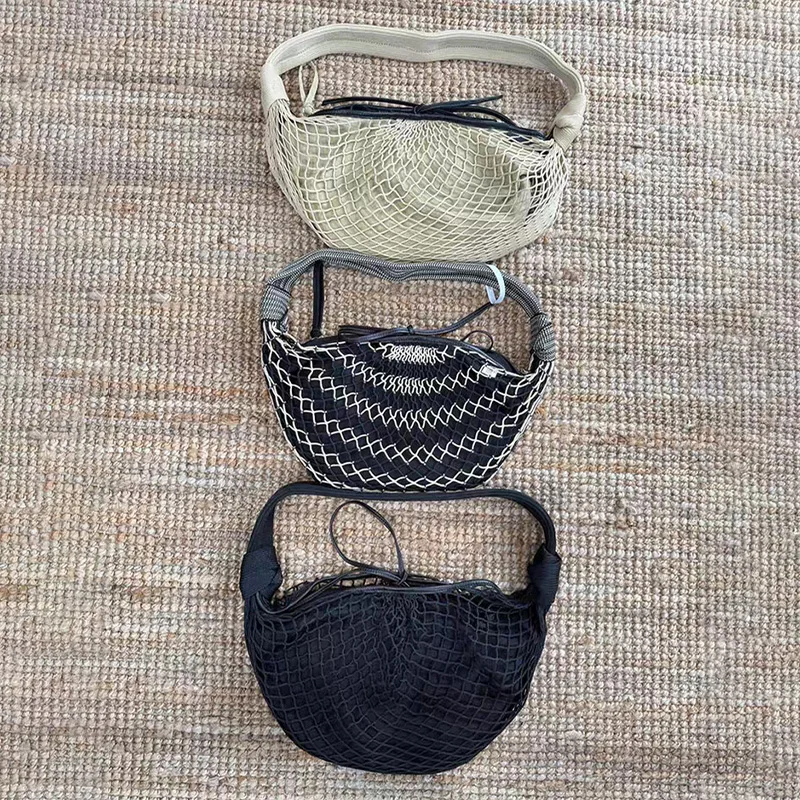 

Trend Contrasting Mesh Handbag Fashion Rope Wide Strap Casual Versatile Shoulder Crossbody Bag Brand Niche Inner Pocket Tote Bag