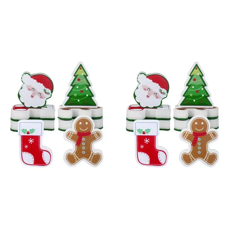 

A84X-16 Pcs Christmas Sponges Kitchen Dual Sided Dish Sponges For Washing Dishes Santa Christmas Tree Gingerbread Man