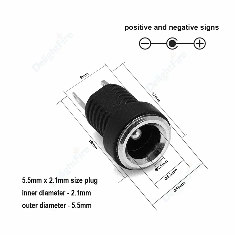 5.5 mm*2.1 mm DC Power Socket 5V 12V Female Threaded Mount Adapter Terminal Connectors Female Panel Mount Connector Plug Adapte