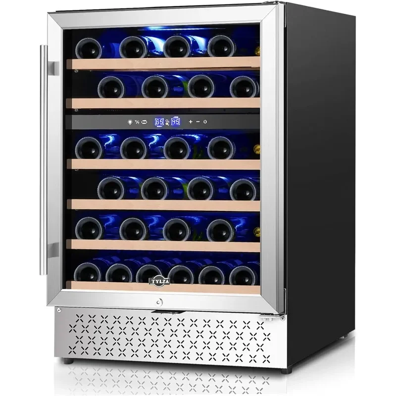 Tylza 24 Inch Wine Cooler Refrigerator 46 Bottle Dual Zone Built-in or Freestanding 24'' Wine Fridge with Stainless Steel