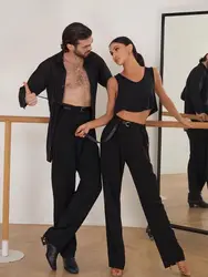 ZYMdancestyle-ropa de baile latino para hombre, cintura ajustable con cinturón de pantalones holgados, botón de Metal, para parejas, #20814