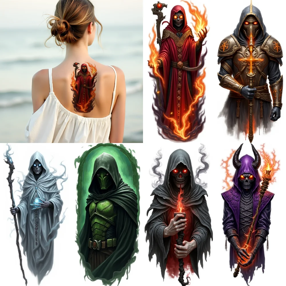 

3pcs Temporary Tattoo Realistic Temporary Tattoos Hooded Figure Dark Robe Wispy Cloak For Women Thighs Arms