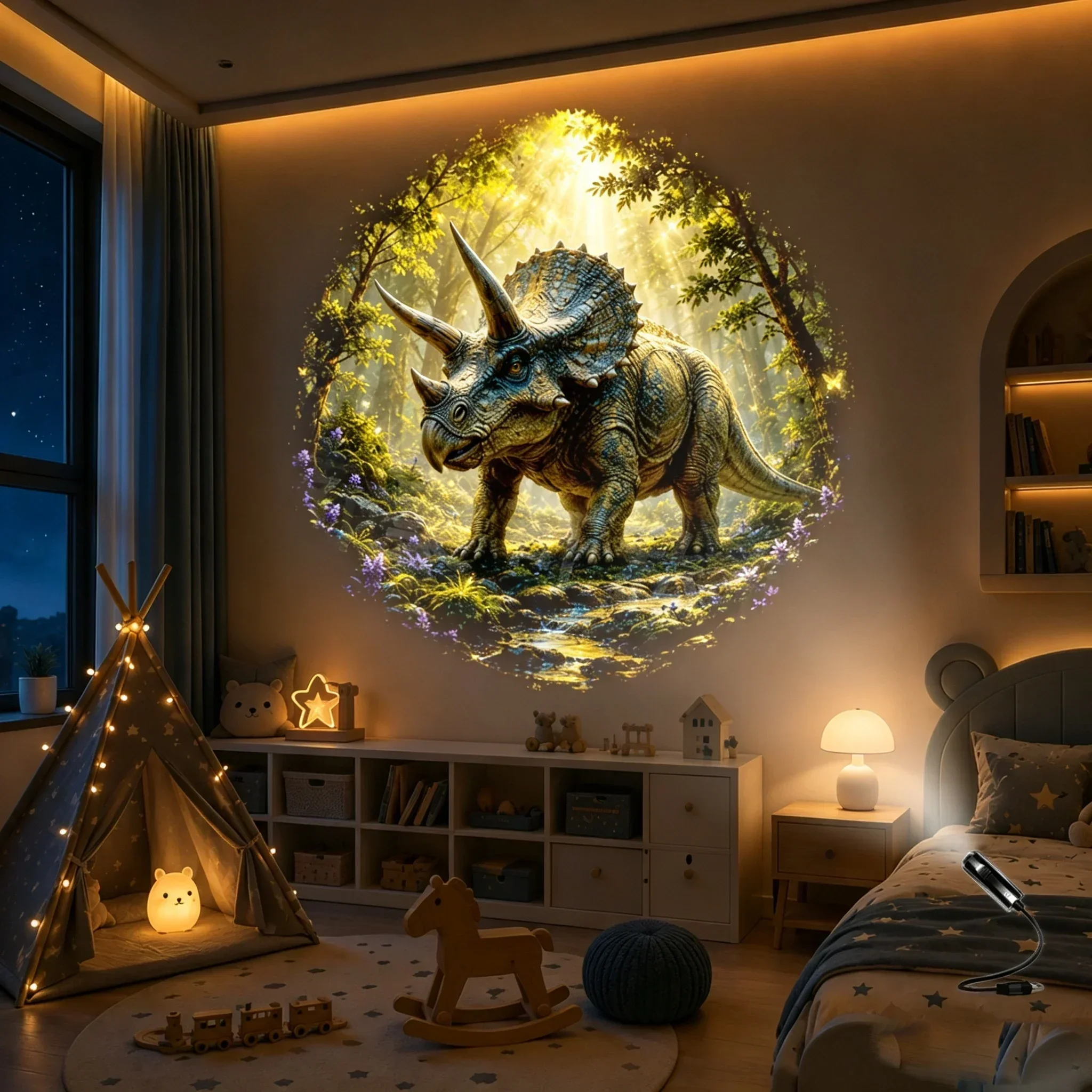 Fantasy-Dinosaurier-Projektorlicht, USB-betriebenes Mondlicht, Jurassic-Galaxie-Ambient-Nachtlicht, geeignet für Schlafzimmerdekoration – Detail 4