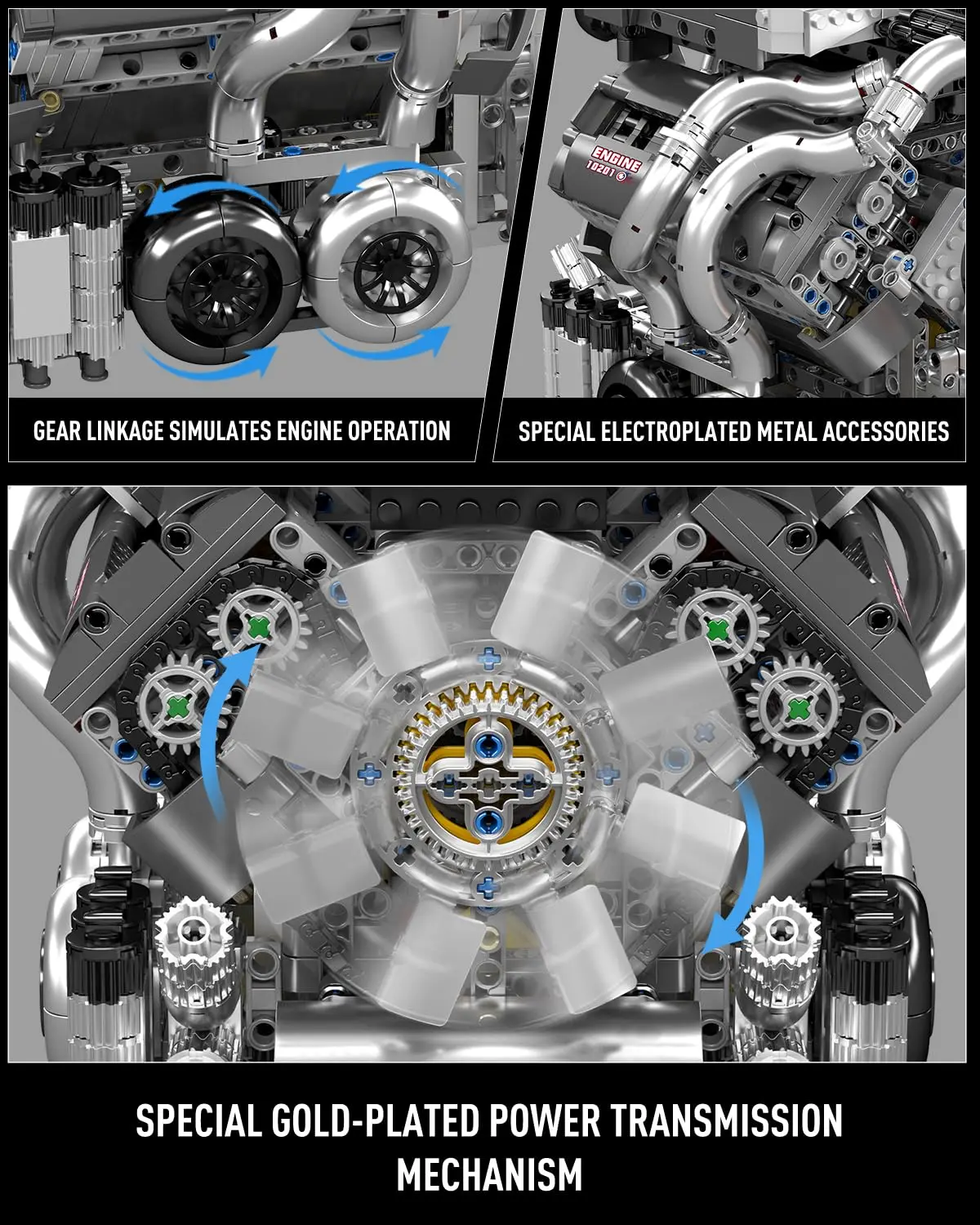 Mould King 10201 W16 Engine Model Kit with Battery & Motor, 16-Cylinder Shiftable Gears, Collectable for Kids Adults (2024+ PCS)