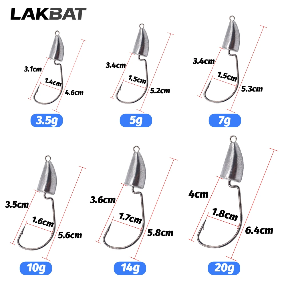 15PCS Metal Jig Head Worm Hook 3.5g 5g 7g 10g 14g 20g Sharp 
